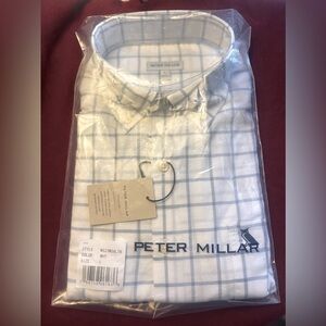 Peter Millar long sleeve cotton shirt. White with blue stripes. Brand new.